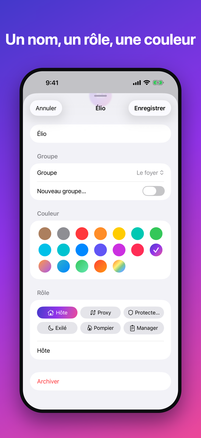 Un nom, un rôle, une couleur.