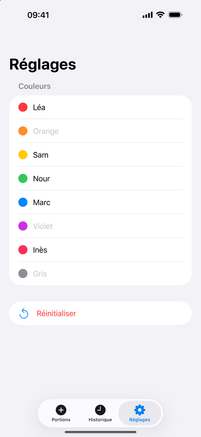 Un nom pour chaque couleur.
